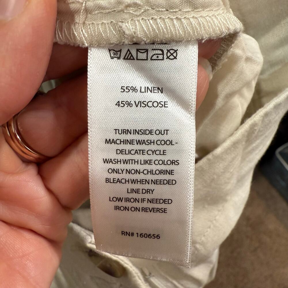 Happily Grey Cream Linen Blend Wide Leg Pants High Rise Flowy Sz L - Picture 7 of 10